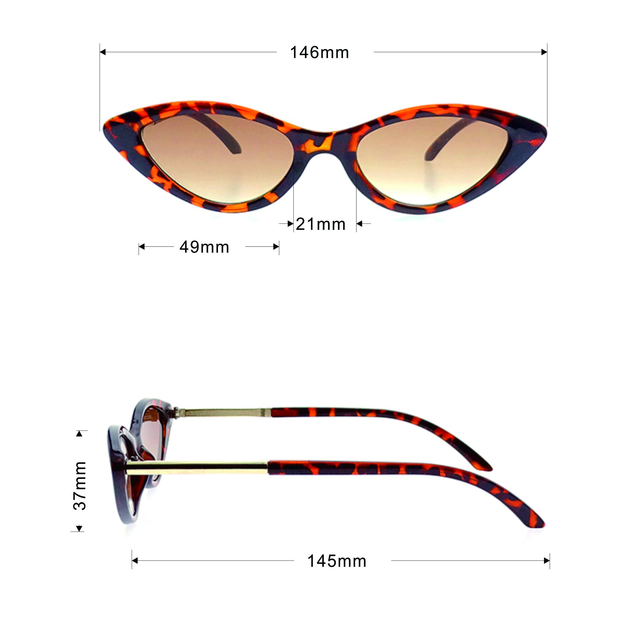 Retro Designer Shades Brown Red Lens Leopard Frame Triangle Vintage Cat Eye Gafas de sol Mujer LS-P1035